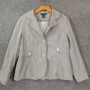 Seersucker Blazer Jacket Womens XL Gray Pinstripe‎ Hickory Career Preppy LA VITA